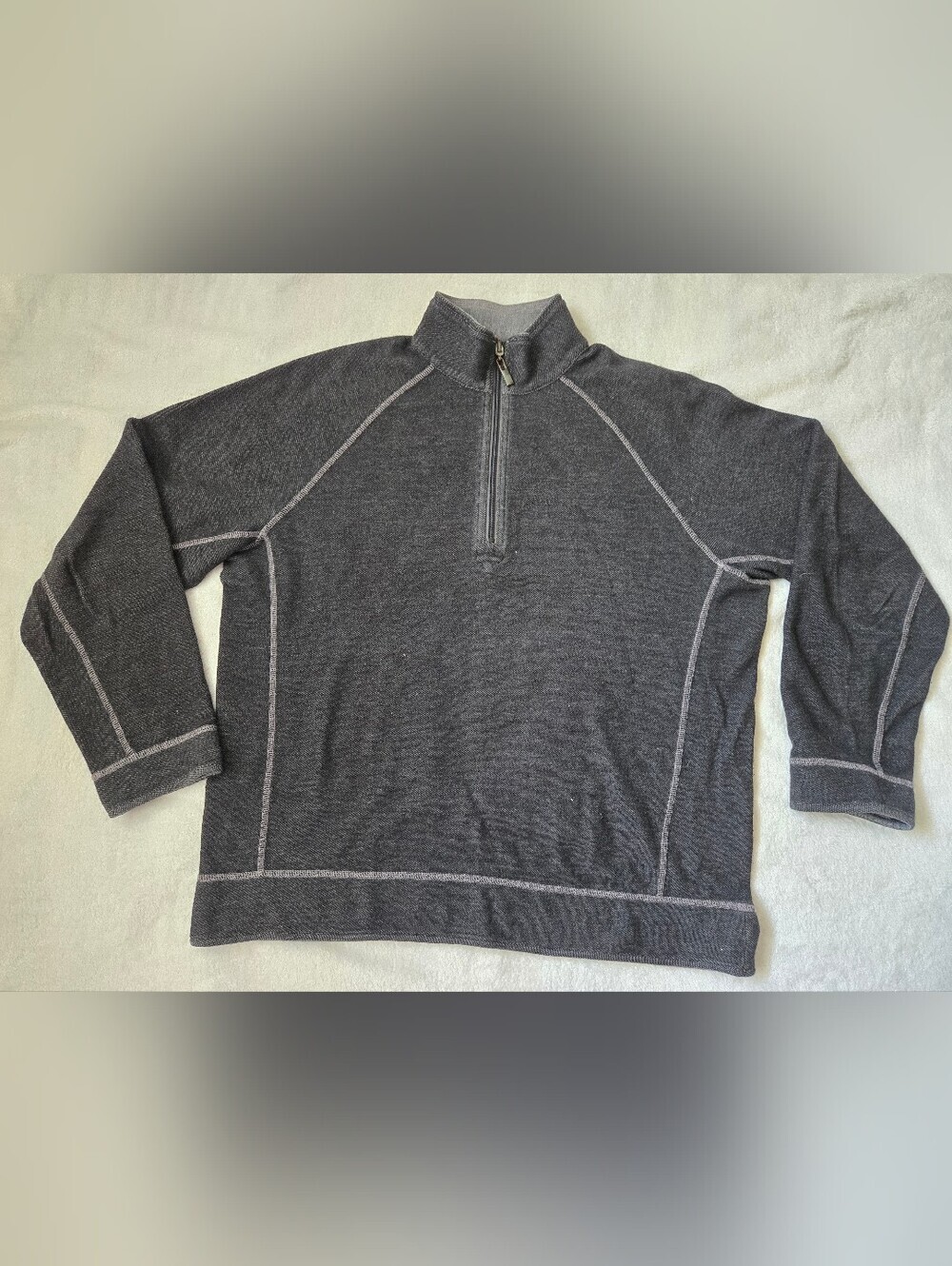 Tommy Bahama Men's Charcoal Gray Half-Zip Sweater with Contrast Stitching